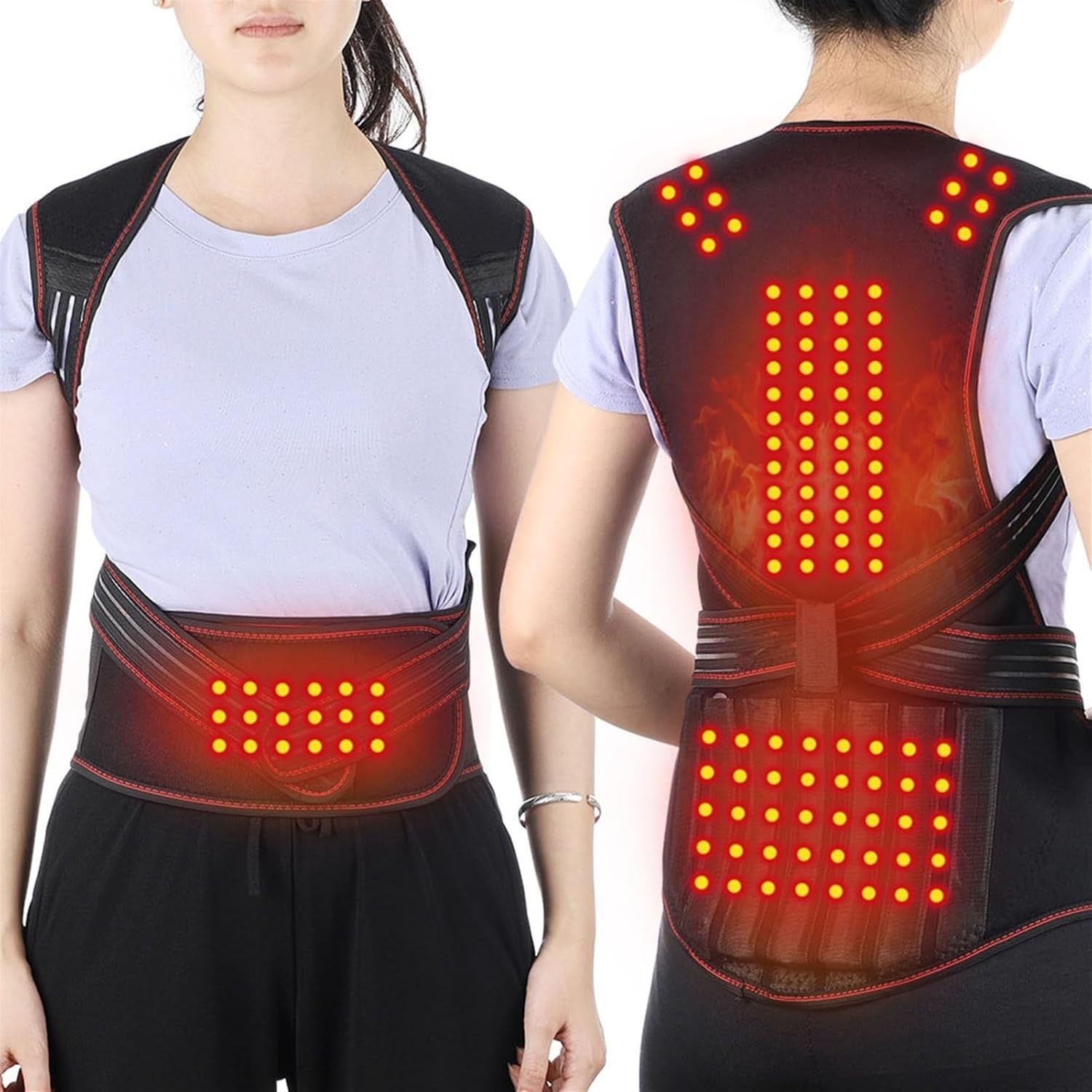 Self-Heating Back Brace 118 Magnets Therapy Decompression Belt Lumbar Support Belt for Men Woman Waist Brace Vest Spine Shoulder Neck Posture Correction Pain Relief (Size : M/Medium)