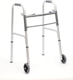 Folding Aluminum Front-Wheeled Rolling Walker Includes Two 5-Inch Wheels, Adjustable Height - Mobility Aid Includes Enhanced Support