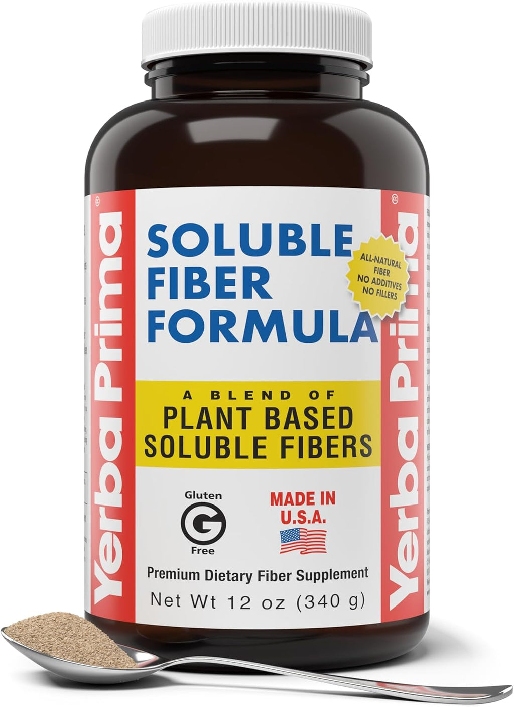 Yerba Prima Soluble Fiber Formula Powder, 12 Ounce - Premium Dietary Fiber Supplement, Natural, Concentrated Soluble Fiber, Gluten Free, Non-GMO, Mfg in USA