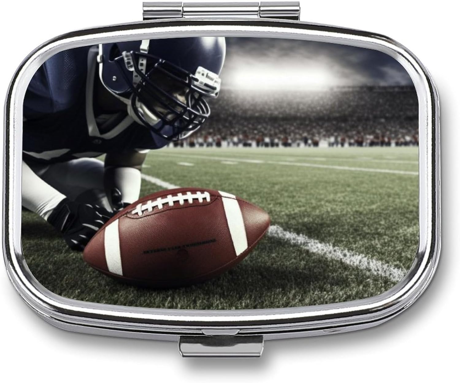 American Football Pill Organizer Cute Pill Box Decorative Metal Pill Case Portable Vitamin Organizer Travel Medicine Holder Mini Pill Storage Container for Purse
