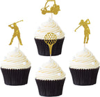 Gold Glitter Golf Cupcake Toppers, Golf Themed Baby Shower Birthday Retirement Cupcake Table Decorations Supplies, 24 Pcs