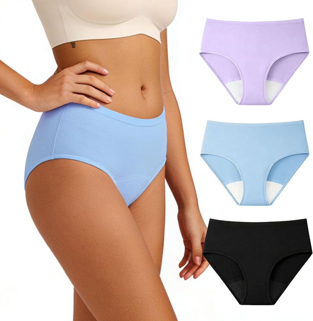 Incontinence Underwear for Women Cotton Washable Leakproof Underwear Reusable Light Bladder Control Panties 40ml 3Pack (Large, 3 Color)