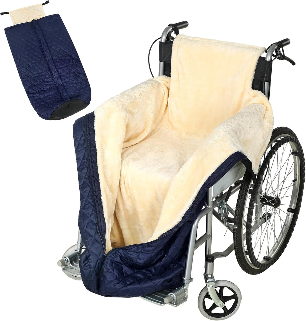 Peryiter Wheelchair Blanket with Zipper Lightweight Cosy Fleece Lined Wheelchair Cover Warm Waterproof Cozy Lap Blanket for Adults Elderly Leg and Lower Body, 25.5 Inches x 51 Inches, Blue