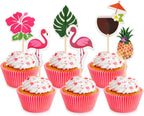 Hawaiian Cupcake Toppers, 48Pcs Flamingo Pineapple Tropical Palm Leaves Cake Picks for Hawaii Luau Summer Beach Theme Party Decoration