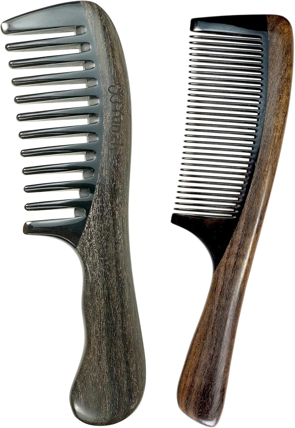 YunZh Buffalo Horn Comb Fine Tooth and Wide Tooth Wooden Comb for Women Men, 2PCS