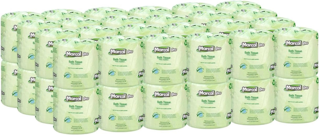 Marcal Pro Toilet Paper 100% Recycled - 2 Ply, White Bath Tissue, 242 Sheets Per Roll - 48 Individually Wrapped Rolls Per Case Green Seal Certified Toilet Paper 03001