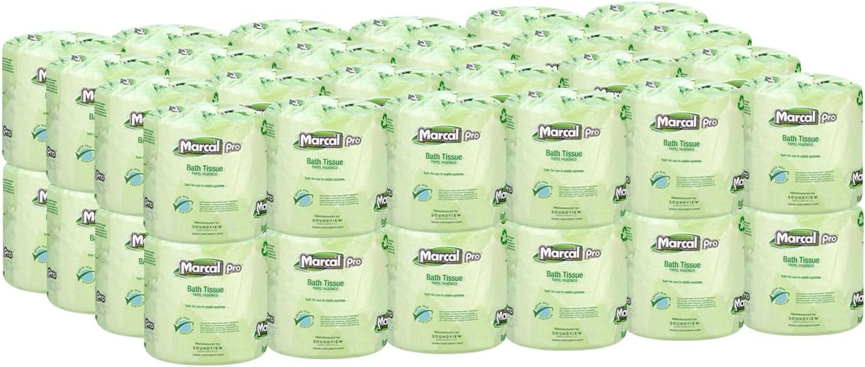 Marcal Pro Toilet Paper 100% Recycled - 2 Ply, White Bath Tissue, 242 Sheets Per Roll - 48 Individually Wrapped Rolls Per Case Green Seal Certified Toilet Paper 03001