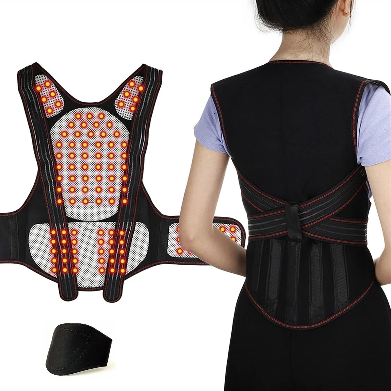 Telusu Magnetic Therapy Health Care Lumbar Back Brace Tourmaline Self-Heating Waist Support Belt Post Surgery Posture Corrector for Middle Aged and Elderly Men Women Keeping Warm, Black, M/Medium