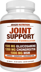 Arazo Nutrition Glucosamine Chondroitin Turmeric Msm Boswellia - Joint Support Supplement for Relief 180 Tablets for Bones, Back, Knees, Hands (180 Tablets)