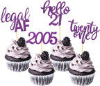 24 Pcs Glitter 21st Birthday Cupcake Toppers for Celebrating Twenty One Years Old Birthday Party Decorations (Purple)