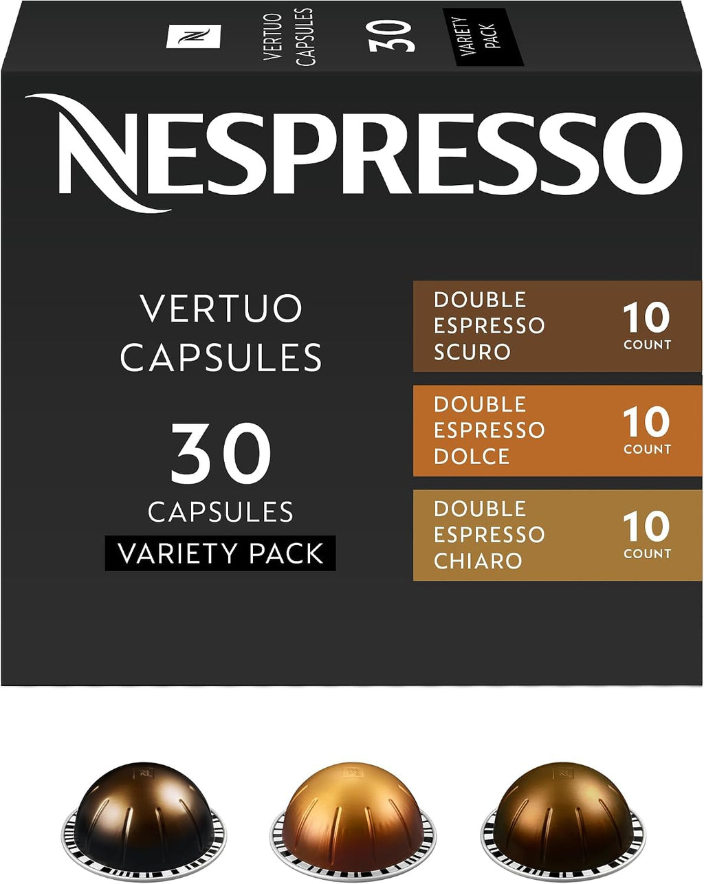 Nespresso Capsules Vertuo, Double Espresso Variety Pack, 30-Count Coffee Pods (Pack of 1), Brews 2.7oz