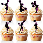 18 PCS Pink Silhouette Cheerleader Cupcake Toppers for Girls Women Lady Cheer Birthday Party Cake Decorations Gymnastics Themed Party Supplies