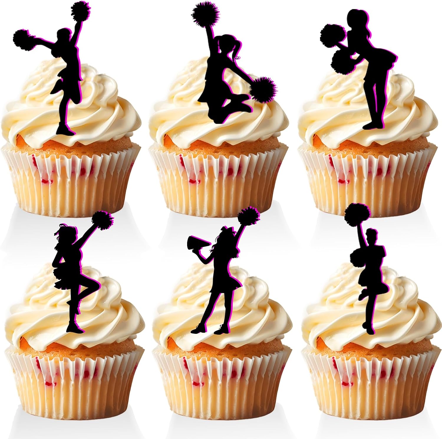 18 PCS Pink Silhouette Cheerleader Cupcake Toppers for Girls Women Lady Cheer Birthday Party Cake Decorations Gymnastics Themed Party Supplies