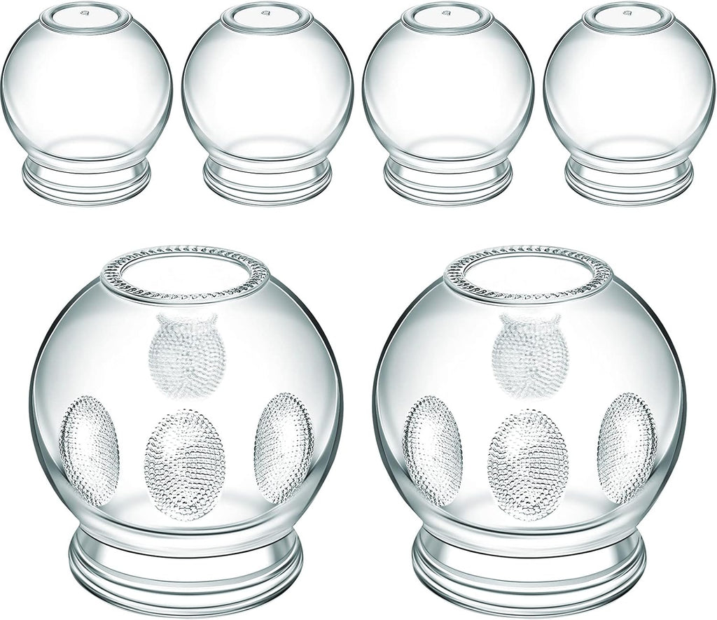 Nuanchu 6 Pieces Glass Fire Cupping Therapy Set Thick Chinese Acupoint Cupping Kit Professional Vacuum Glass Fire Jars with Finger Grips in 2 Sizes for Myofascial Massage Muscle Nerve Joint Pain
