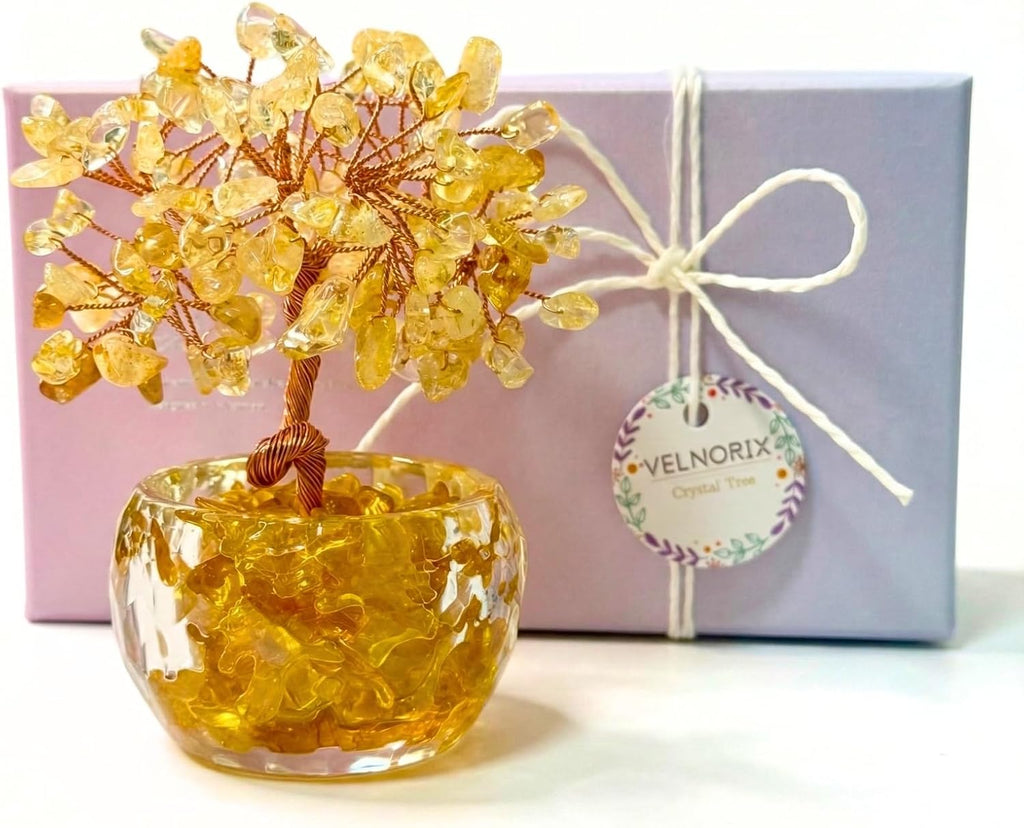 Citrine Crystal Tree of Life - Natural Gemstone Feng Shui Bonsai - Healing Crystals Decor for Home Office, Attract Wealth & Success - Spiritual Gifts for Men & Women (Yellow)
