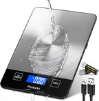 Atogou Food Scale - 33lb Digital Kitchen Scale Ounces Grams, Rechargeable & Full-View Display, Water-Resistant, Batteries or USB-C Charging, Stainless Steel, for Cooking, Meal Prep, Package (Black)