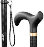 Vive Adjustable Carbon Fiber Walking Cane for Elderly Men & Women - Lightweight Grip Handle for Balance & Comfort - Fancy Single Tip Medical Stick, Fashionable Disability Comfort & Mobility Accessory