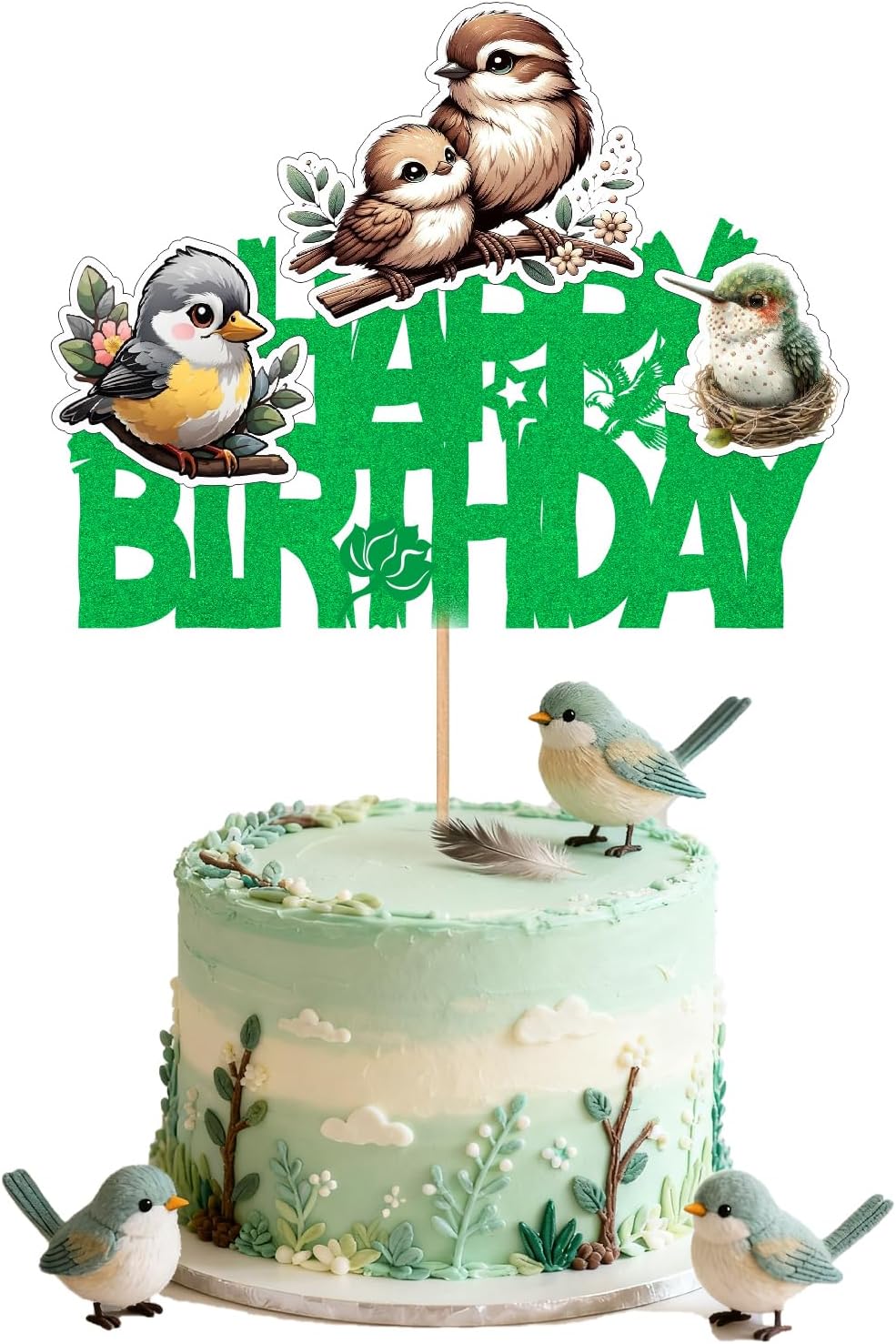 Bird Flower Happy Birthday Cake Topper Tropical Bird Parrot Decorations Boy girl Birthday Birds Themed Baby Shower Supplies