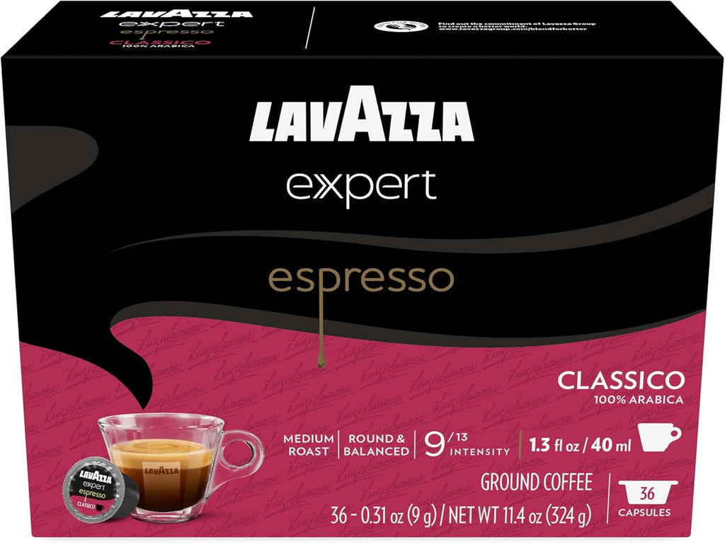 Lavazza Expert Espresso Classico Capsules, Medium Roast, 100% Arabica, Compatible with Own Classy Machines (36 Capsules)
