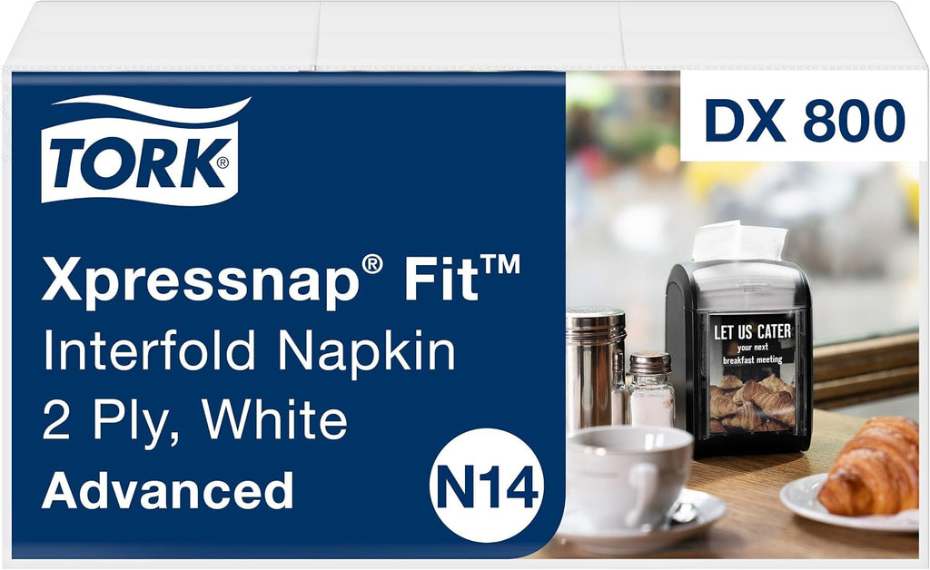 Tork Xpressnap Fit White Dispenser Napkin N14, 2-ply, 36 packs x 120 napkins, DX800