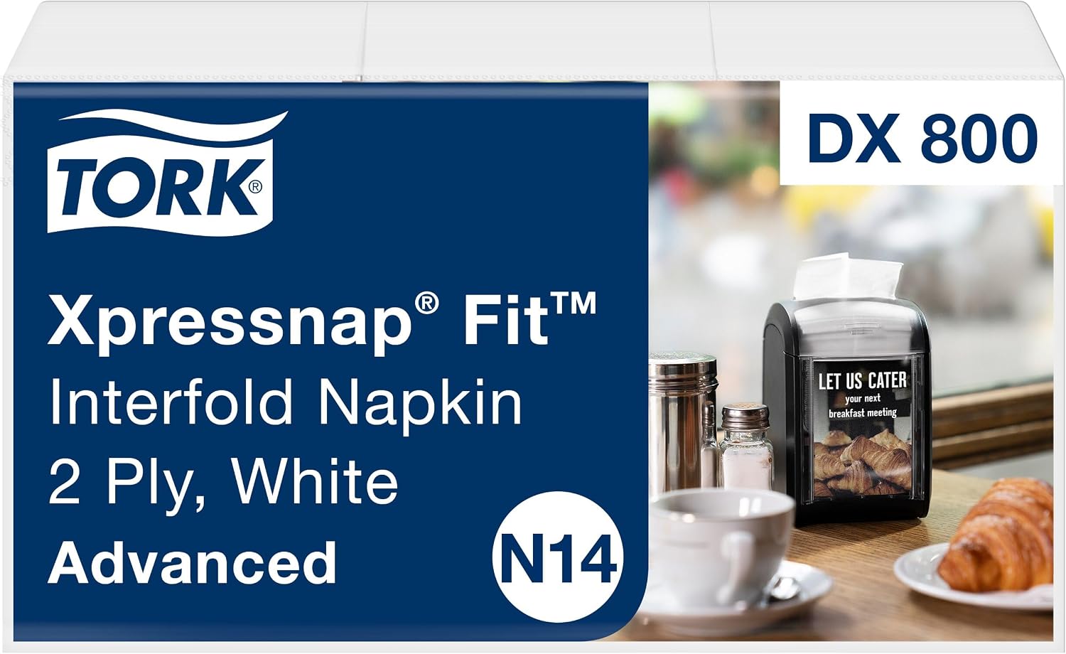 Tork Xpressnap Fit White Dispenser Napkin N14, 2-ply, 36 packs x 120 napkins, DX800