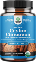 Organic Ceylon Cinnamon Extract Tablets 1000mg - Ceylon Cinnamon Organic Supplement for Immune System & Heart Health Aid - Immune Support Supplements for Adults - 60 Count