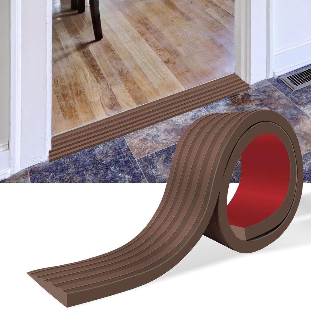 Threshold Ramps for Doorways Self-Adhesive Rubber Ramps for Door Threshold Rubber Door Threshold Ramp for Wheelchair Stroller Scooter Reducer Ramp (Brown, 3” Wide x 3.3' Long)