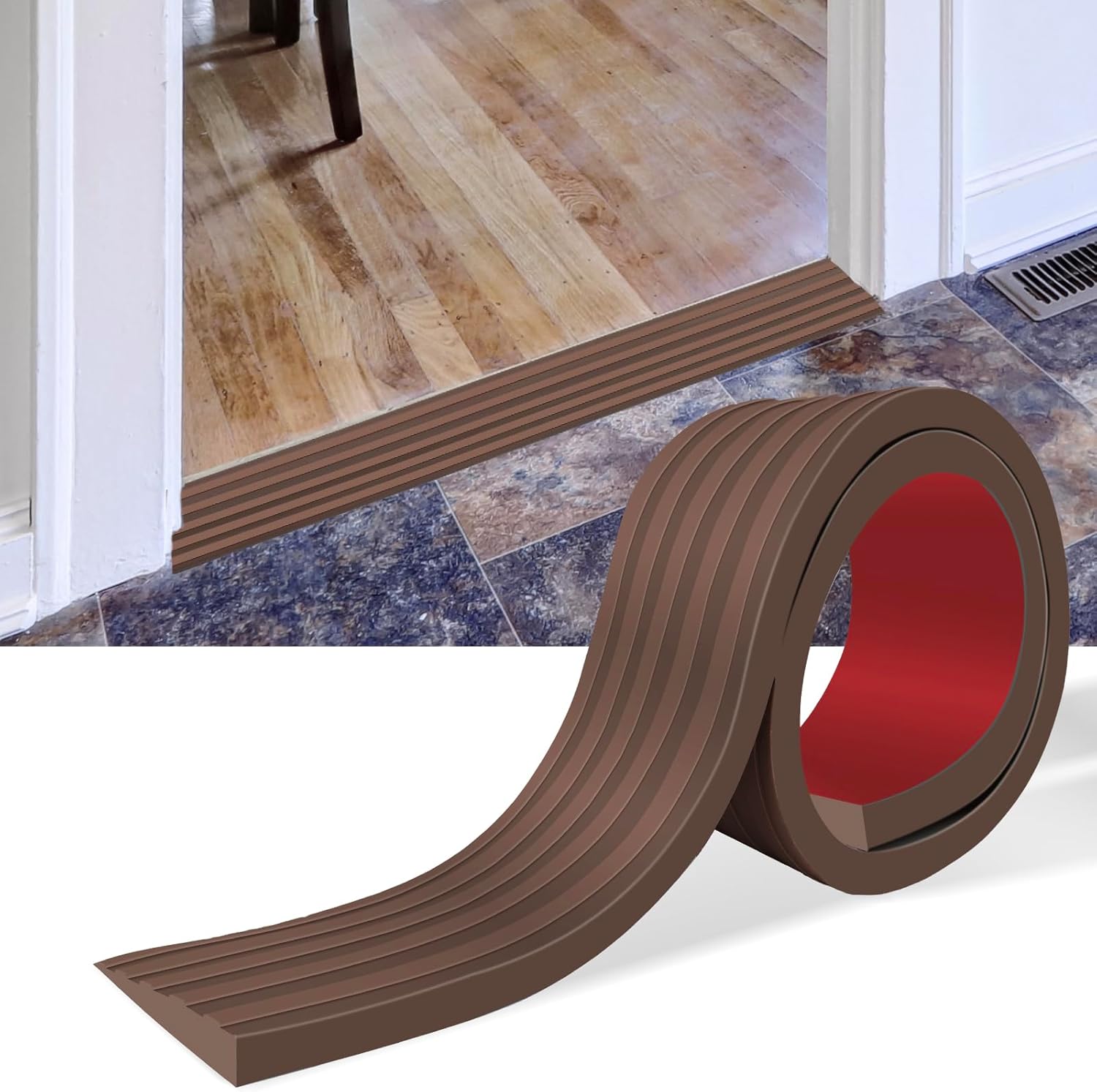 Threshold Ramps for Doorways Self-Adhesive Rubber Ramps for Door Threshold Rubber Door Threshold Ramp for Wheelchair Stroller Scooter Reducer Ramp (Brown, 3” Wide x 3.3' Long)
