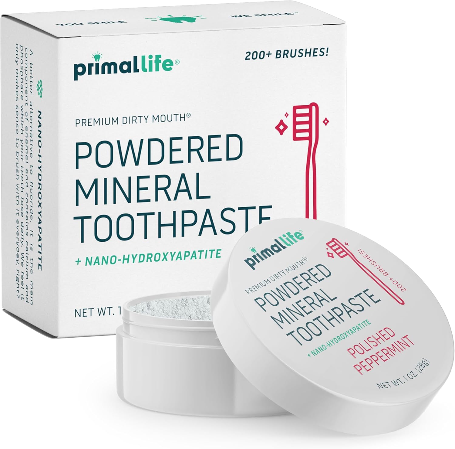 Primal Life Organics - Dirty Mouth Toothpowder, Tooth Cleaning Powder, Flavored Essential Oils with Natural Kaolin & Bentonite Clay, Good for 200+ Brushings, Paleo, Organic, Vegan (Peppermint, 1 oz)