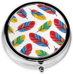 Colorful Feather Print Pill Box Portable Small Travel Pill Organizer