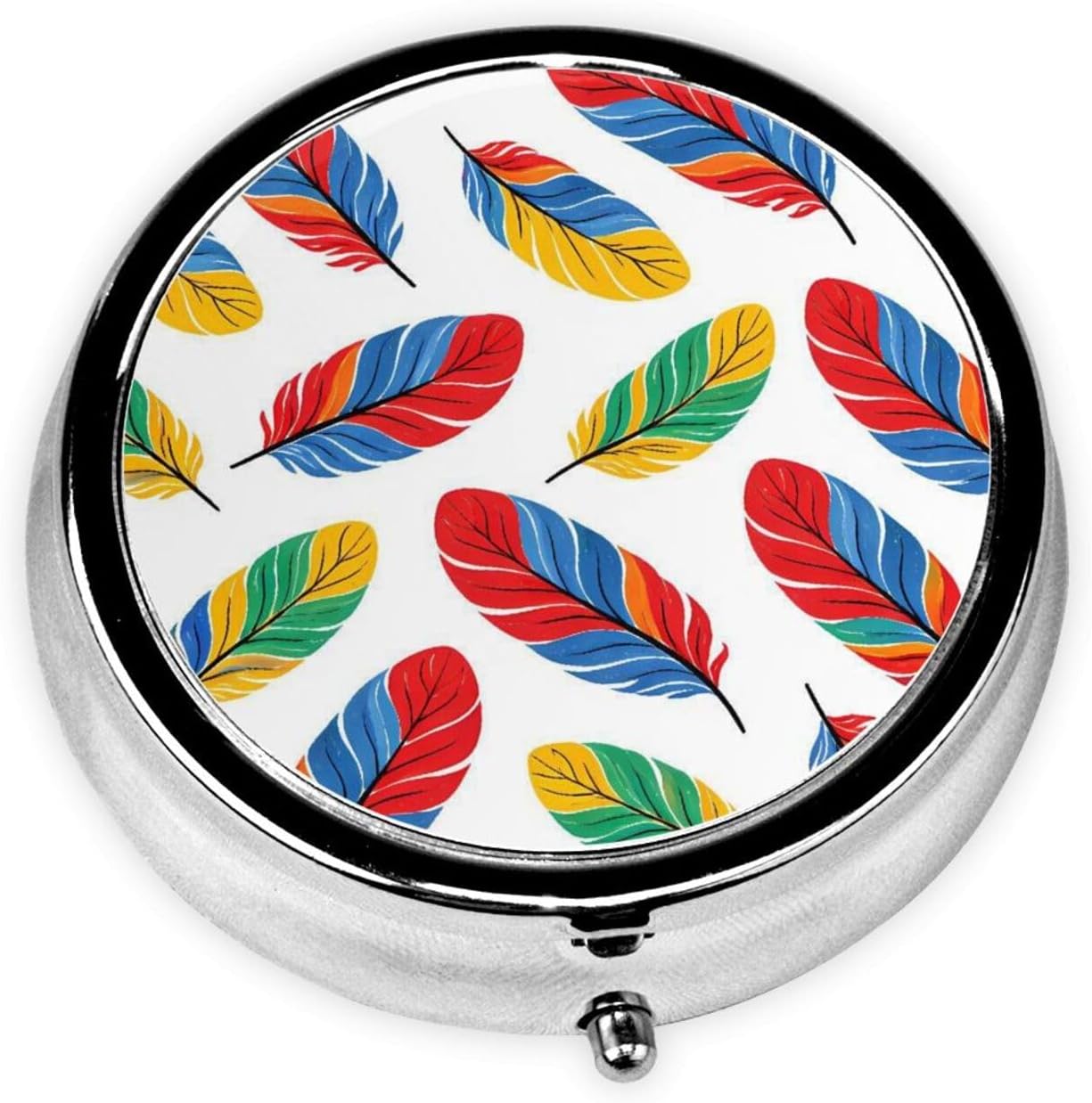 Colorful Feather Print Pill Box Portable Small Travel Pill Organizer
