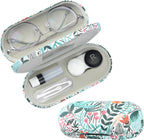 2 in 1 Contact Lens and Glasses Case,Double Sided Dual Use Design with Mirror, Tweezer and Contact Lens Solution Bottle,Portable Soak Storage Kit for Travel,Office(White & Tropical Flowers)