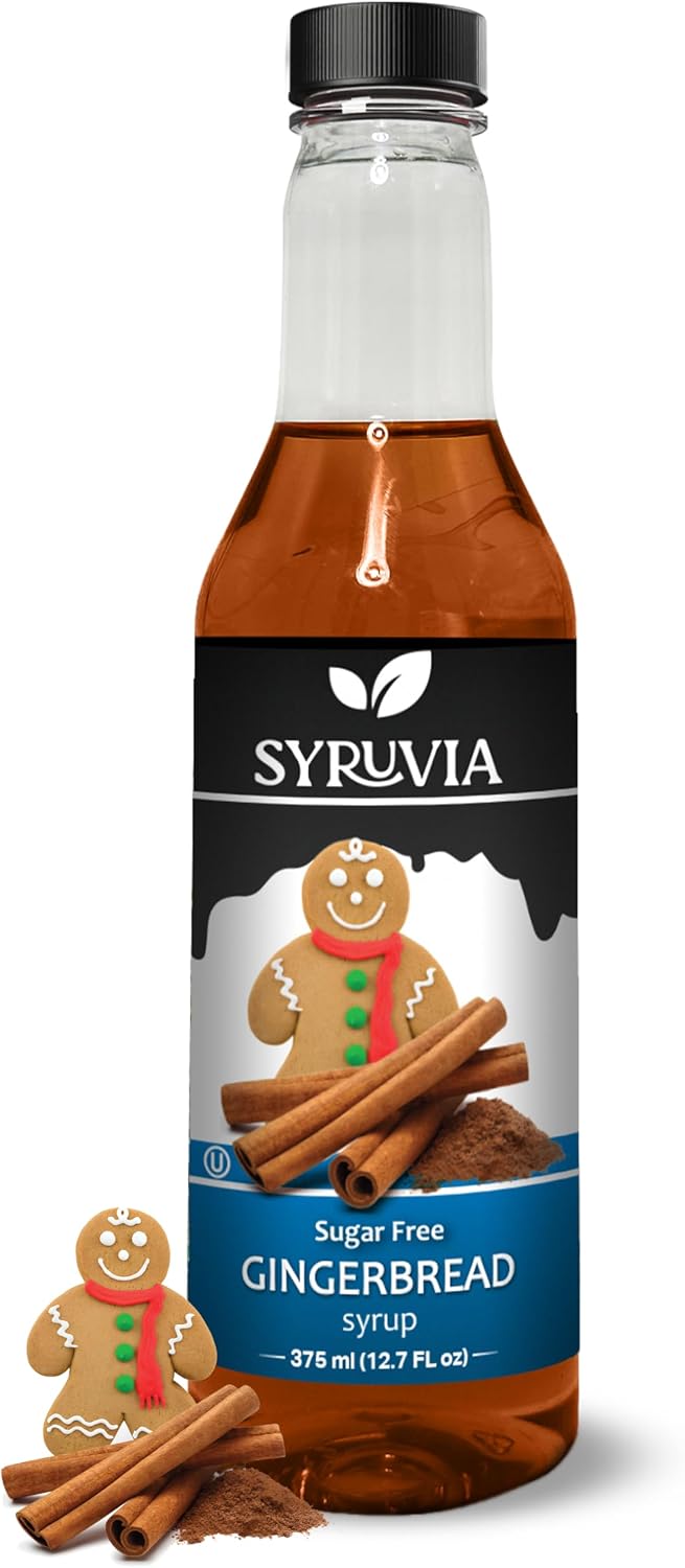 Syruvia Sugar-Free Gingerbread Coffee Syrup - 12.7 fl oz Premium Coffee Flavoring Syrup - 0 Calorie - Kosher Coffee Syrups, Gluten Free, Perfect for Drinks, Soda, Shakes, Desserts, and More.