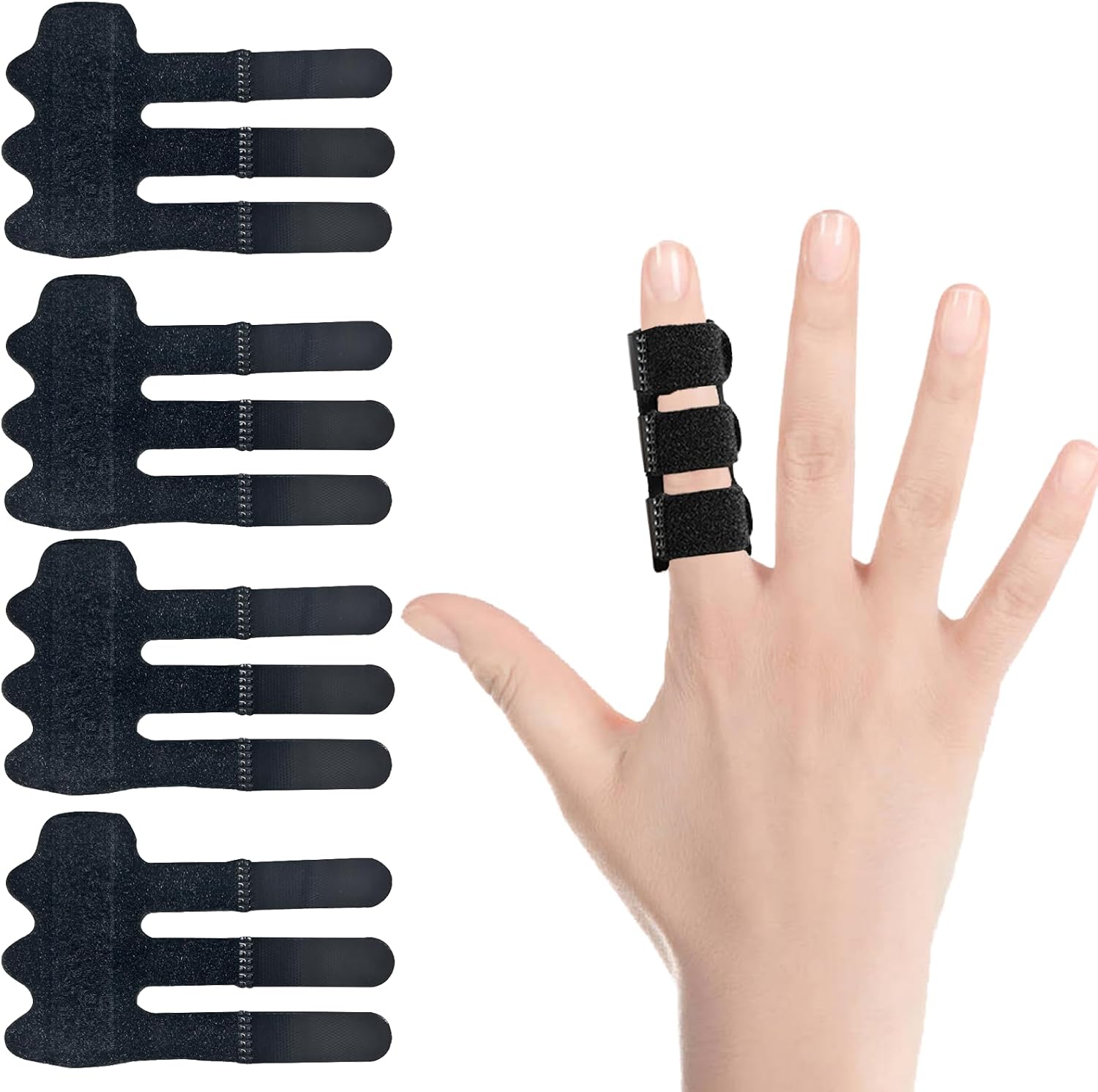 Finger Brace 4PCS Universal Trigger Finger Splint for Knuckle Immobilization,Arthritis Relief,Injury,Sprain,Broken Fingers,Fit Index,Middle,Ring Finger,Black