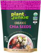 Plant Junkie Organic Chia Seeds, 8oz, USDA Organic, Non-GMO, Gluten Free, Kosher, 37% DV of Fiber, for Smoothies, Baking & More