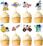 Space Cupcake Toppers,24 PCS Astronaut Cupcake Toppers,Space Birthday Decorations,Space Themed Party Decorations