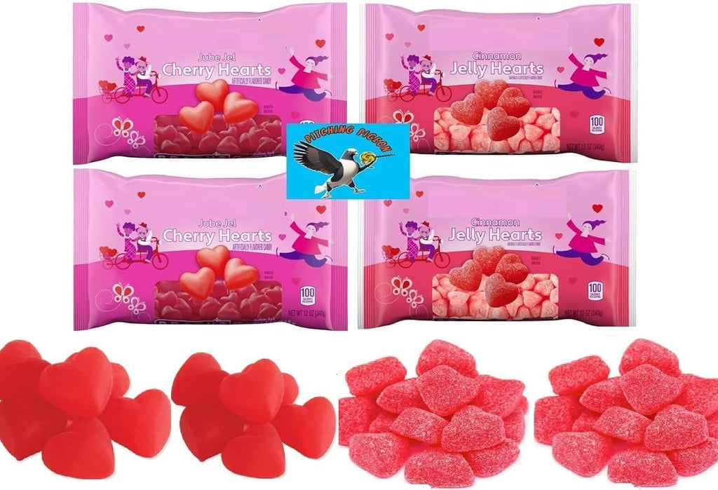 Jub Jel Cherry Hearts & Cinnamon Jelly Hearts Valentine’s Day Candy 48oz Total | Sweet & Spicy Gummy Heart Candy for Valentine Exchanges, Parties & Gifts