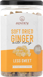 Homtiem Dried Crystallized Ginger Less Sweet (16 Ounce) Real Soft, Chews and Candied Delicious pieces Gingers, Easy to eat, No Artificial Colors, All-Natural and Preservative-Free(1 LB)
