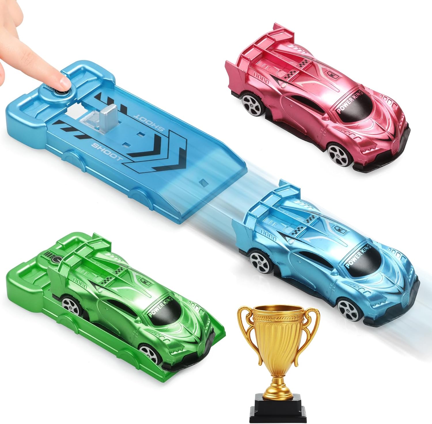Aooess 6 Pcs Catapult Car Toy for Toddlers 3-5: Car Toy Set with Launchers and Trophy, Portable Pocket Race Cars, Interactive Racing Toys for Children, Fun Gift for Kids Ages 3+