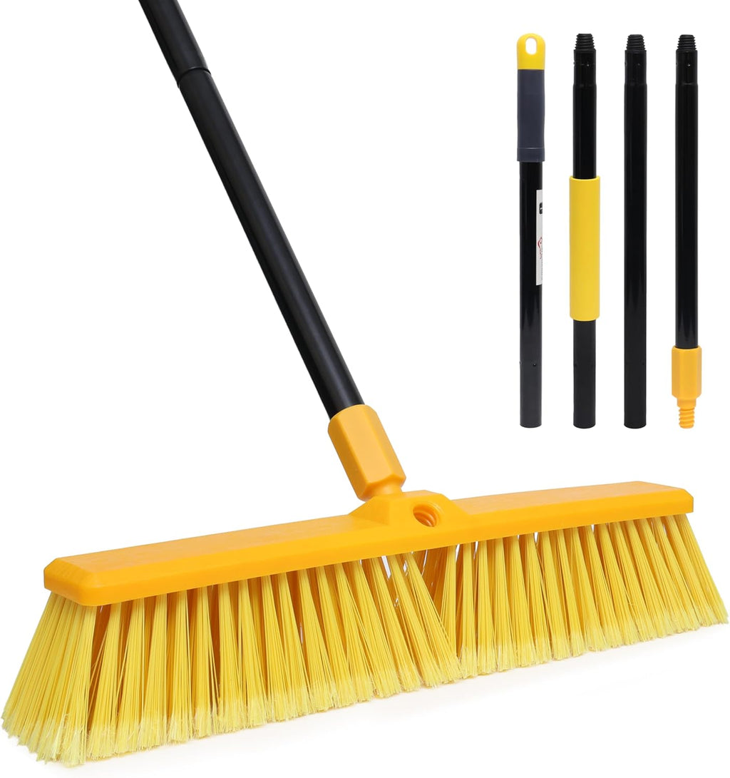 KLEEN HANDLER 18" Push Broom with 61" Long Extendable Metal Handle with Threaded Plastic Screw for Deck Driveway Garage Yard Patio Warehouse Hard Floor Cleaning
