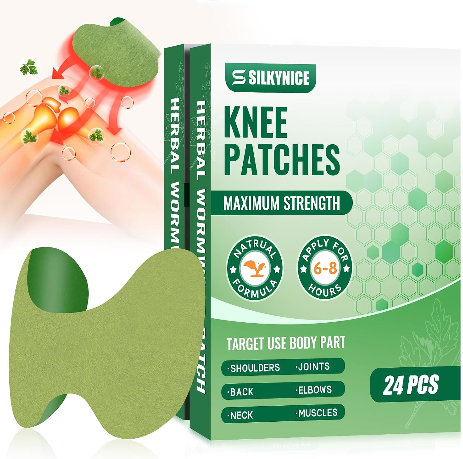 Knee Patches, Knee Pain Relief Patch, Knee Joint Relief Patches, Herbal Knee Patches for Relief Heat Patches Wormwood Patch for Knee, Back, Neck, and Shoulder, Athletes, Seniors (48 Pcs)