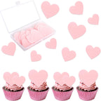 60 Pack Edible Heart Cake Topper Love Heart Cupcake Picks Water Paper Valentine's Day Theme Cake Decorations for Wedding Engagement Bridal Shower Birthday Party Supplies Pink