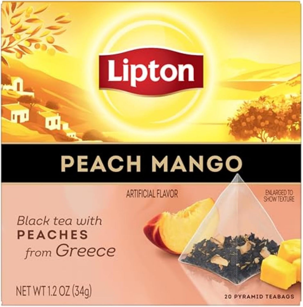 Lipton Black Tea Peach Mango, Pyramid Tea Bags, Flavored Teabags for a Refreshing Cup of Tea, 20 Total Tea Bags