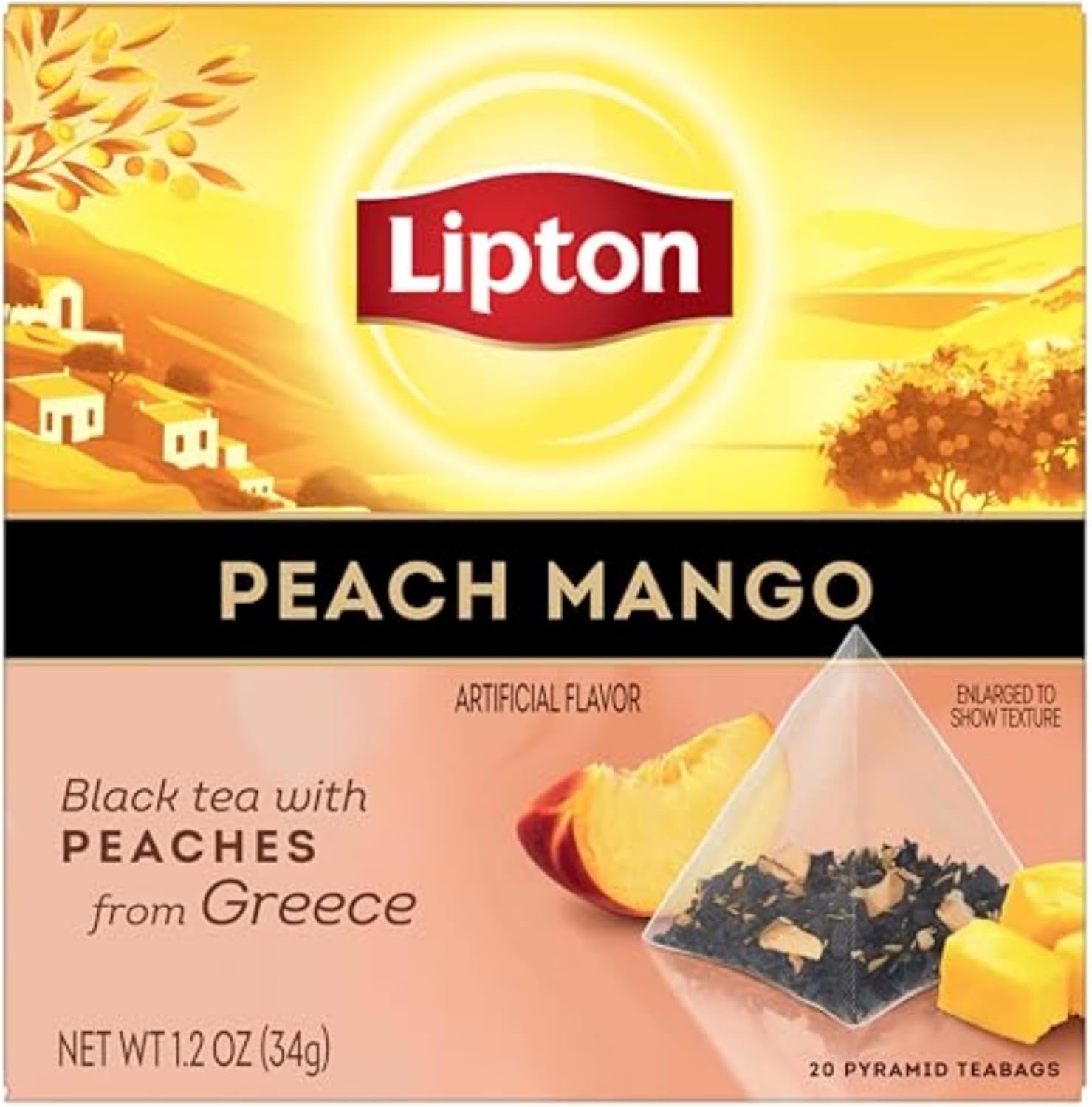 Lipton Black Tea Peach Mango, Pyramid Tea Bags, Flavored Teabags for a Refreshing Cup of Tea, 20 Total Tea Bags