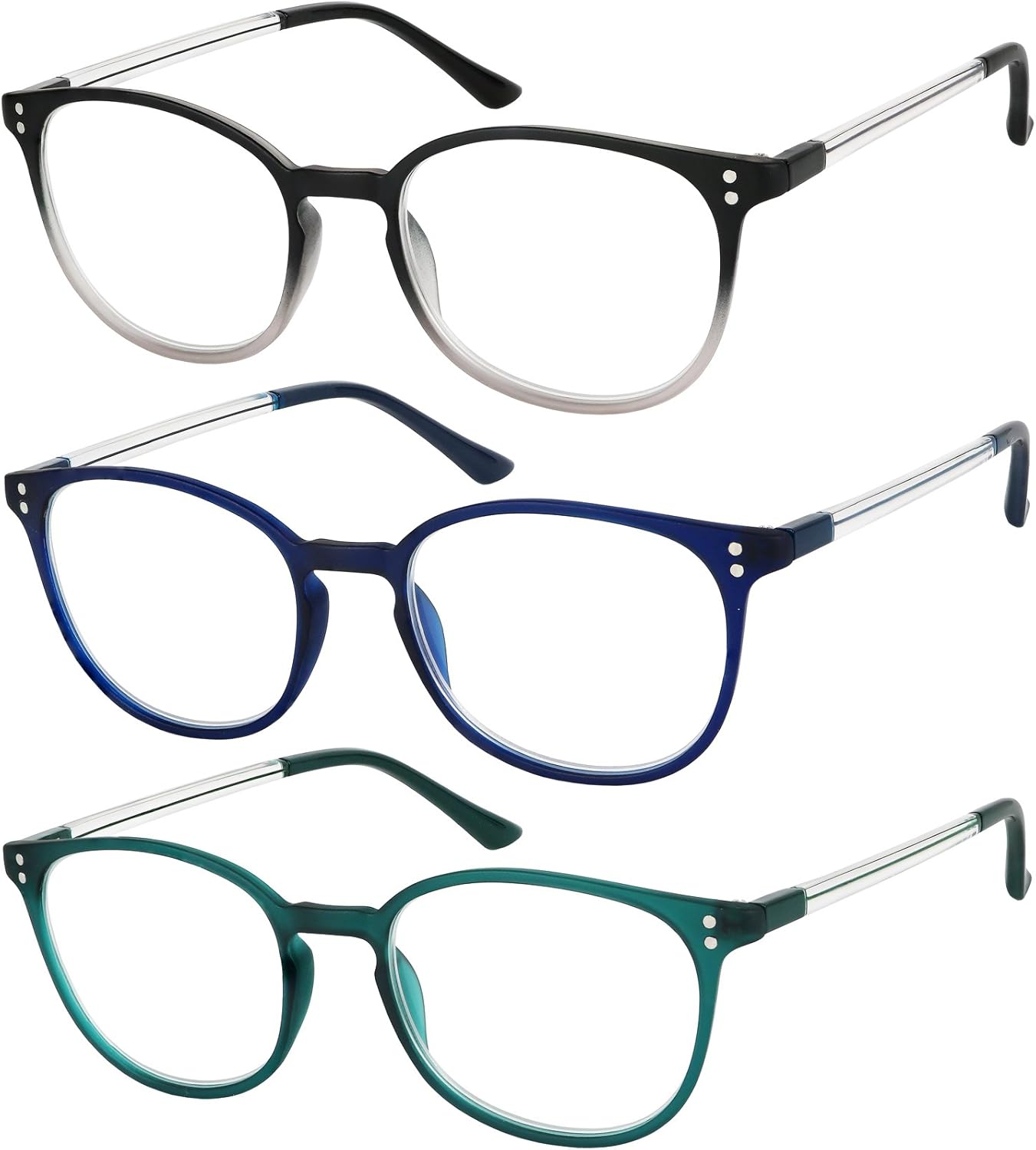 Success Eyewear Reading Glasses 3 Pair Stylish Color Readers Fashion Glasses for Reading Men & Women