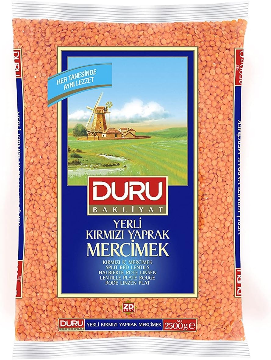 Duru Split Red Lentils 88.2oz (2500 g), 100% Natural and Certificated, High Fiber and Protein, Non-GMO, Great for Lentil Soup and Vegan Recipes, Gluten Free