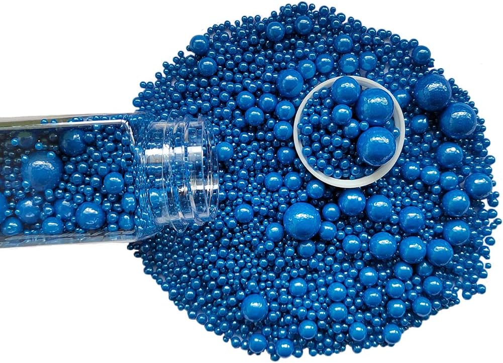 Edible Royal Blue Sugar Pearls Candy Sprinkles 120G/ 4.23Ounce Baking Cake Sprinkles Cupcake and Cake Topper Cookie Decorations Wedding Party Valentines Halloween Christmas Supplies