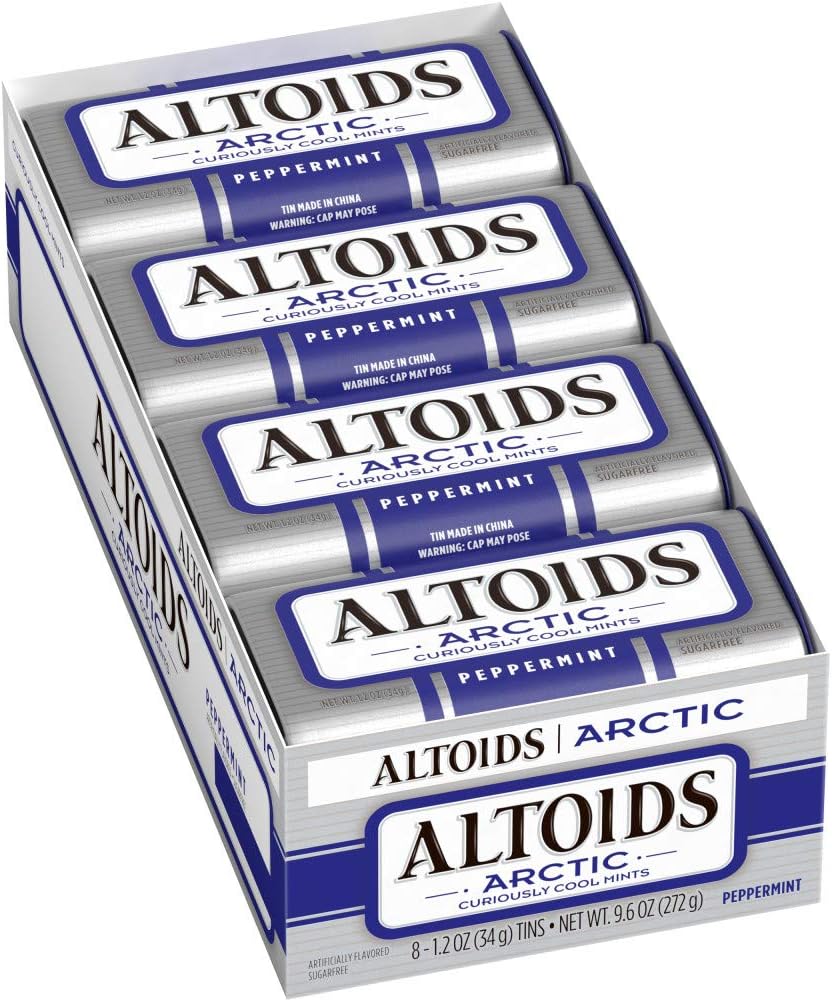 ALTOIDS Arctic Peppermint Breath Mints Hard Candy Bulk, 1.2 oz Tin (Pack of 8)
