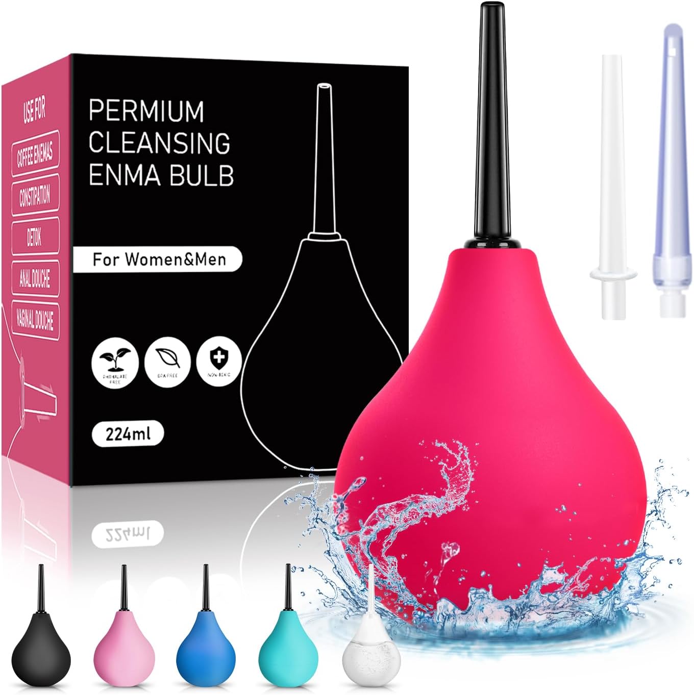 Anal Douche Enema Kit - 224ml Enema Bulb Douches for Men and Women, Reusable Enemas for Colon Cleanse, Vaginal Douche Ideal for Daily Care & Travel (Red)