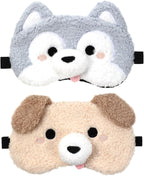 Kids Sleep Mask, 2 Pcs Plush Dog Cute Sleeping Mask Soft Kids Eye Masks for Sleeping Comfortable Funny Animal Eyeshade Blindfold for Women Men Home Travel Sleepover Party